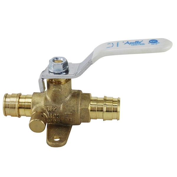 1/2 In. Brass PEX-A Barb Ball Valve With Drain And Mounting Pad